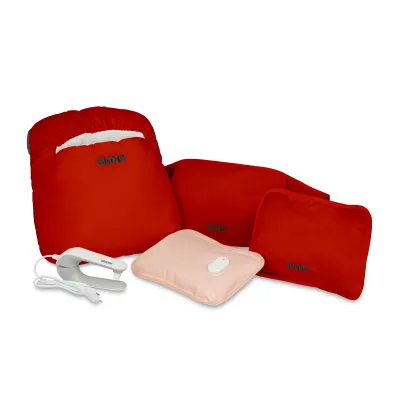 Unold Wärmi Premium Set 86023 | Elektrische Wärmflasche & Fußwärmekissen | kabellos, Überhitzungsschutz, Flanell | rot