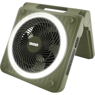 UNOLD Tischventilator 86516 Solarventilator Camping | Akku 5000mAh | 5 Stufen | LED | Timer | USB & Solar | 20 cm grün