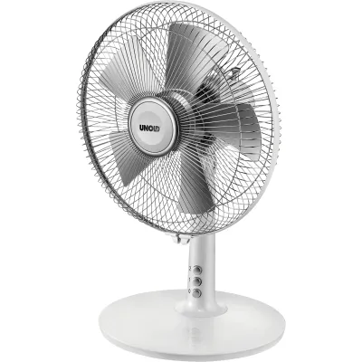 Unold Tischventilator 86810 Silverline | Oszillation | 2 Stufen | Neigungswinkel verstellbar | 25 cm | 25W | Weiß/Silber