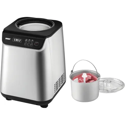 Unold Eismaschine 48825 Uno mit Kompressor | 1,2 l | Timer | -35 °C | Edelstahl | silber-schwarz