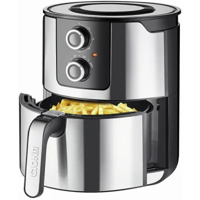Unold Heißluftfritteuse XL 58655 | 5L | 1400W | 80–200°C | 1kg Pommes | spülmaschinengeeignet | Edelstahl/Schwarz