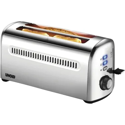 Unold Toaster 4er Retro 38366 | Edelstahl | 1500W | Doppellangschlitz | Auftaufunktion | Krümelschublade