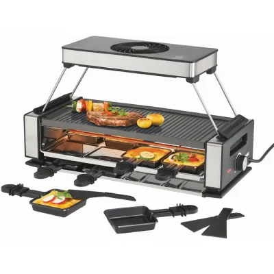 UNOLD Raclette Grill 48785 Smokeless | Dunstabzugshaube | 8 Personen | 1200W | Antihaft | Edelstahl Schwarz