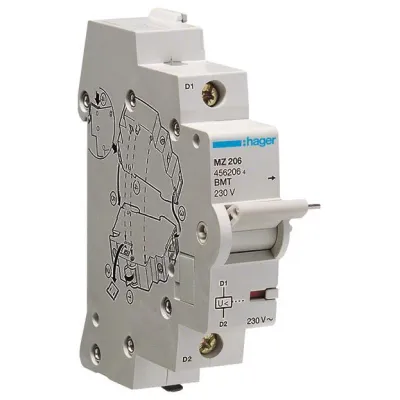 HAGER Unterspannungsauslöser MZ206 | 230V AC 50/60Hz | für MCB RCBO bis 125A | Schraubanschluss | nicht verzögert
