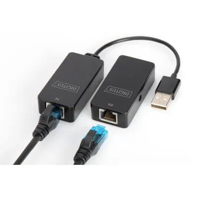 DIGITUS USB Extender DA-70141 | USB 2.0 Verlängerung bis 50m | für Cat5/Cat5e/Cat6 Netzwerkkabel | Schwarz