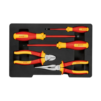 Bosch Professional VDE Werkzeug-Set 1600A02NG2 | 5-teilig | isoliert | Seitenschneider | Spitzzange | Schraubendreher