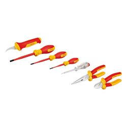 VDE Werkzeug-Set gemischt, 7-teilig (rot/gelb, Seitenschneider, Spitzzange, 4 Sc