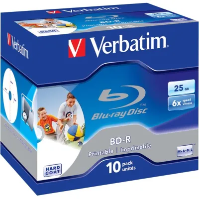Verbatim BD-R 43713 | Blu-ray Rohlinge 25GB 6x | Single Layer | Inkjet Printable | Jewelcase 10er-Pack | Weiß