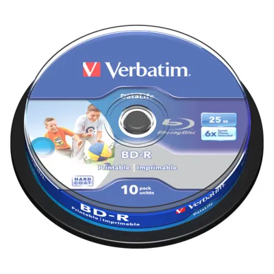 Verbatim Blu-ray Rohlinge 43804 | BD-R 25GB 6x | Inkjet Printable | Spindel 10er-Pack | weiß