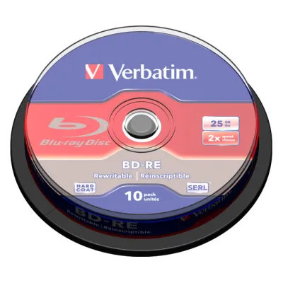 Verbatim BD-RE 43694 Blu-ray Rohlinge 25GB 1-2x | Wiederbeschreibbar | Single Layer | 10er Spindel | Kratzschutz | Weiß