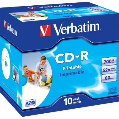 Verbatim CD-R 43325 DataLife Plus | CD-R Rohling 700MB 80min 52x | Inkjet Printable | Jewelcase 10er-Pack | Weiß