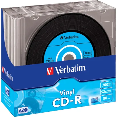 Verbatim CD-R Rohlinge 43426 | 700MB 80min | 52x Speed | AZO | Vinyl-Design | 10er Slim Case | Schwarz