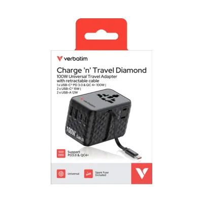 Verbatim Charge'n'Travel Adapter 100W 1C retractable black