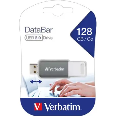 Verbatim USB-Stick DataBar 49456 | 128GB | USB 2.0 | Lesegeschwindigkeit bis 12MB/s | Push & Click | Grau