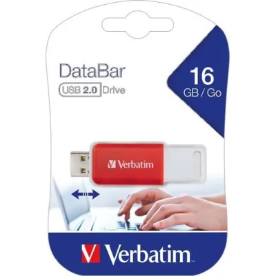 Verbatim USB-Stick DataBar 49453 | 16GB Speicherstick | USB 2.0 Typ-A | Push & Click Schiebemechanismus | Rot
