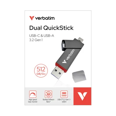 Verbatim USB-Stick 512GB Dual QuickStick 32042 | USB 3.2 Gen1 | USB-A & USB-C | 550 MB/s | Metallgehäuse
