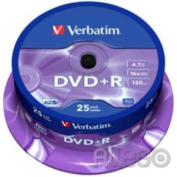 Verbatim DVD+R 4,7GB/120Min/16x Cakebox (25 Disc)
