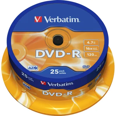 Verbatim DVD-R 43522 | 4,7 GB 16x Rohlinge | DataLifePlus | Scratch Resistant | 25er Spindel | 120 Min | matt silber