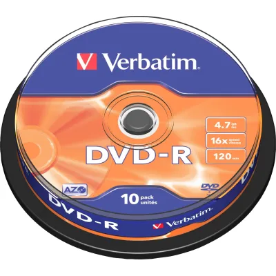 Verbatim DVD-R 43523 | 4,7GB | 16x Geschwindigkeit | 10er Spindel | Single Layer | unbedruckt | matt silber