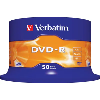 Verbatim DVD-R 43548 | 50er Spindel | 4,7GB Single Layer | 16x Speed | beschreibbar | nicht bedruckbar | silber