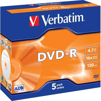 Verbatim DVD-R 43519 | 4,7GB | 16x | Single Layer | 5er Pack Jewelcase | Scratch Resistant | 120 Min | silber