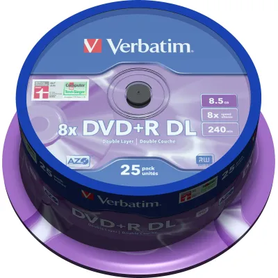 Verbatim DVD+R DL 8,5GB 8x | 25er Spindel | matt silber | Hardcoat Scratch Guard | beschreibbar