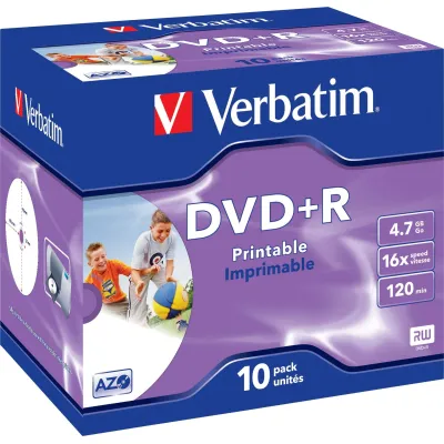 Verbatim DVD+R 4,7GB 16x | Inkjet Printable | DataLifePlus | 10er Jewelcase | weiß | bedruckbarer Innenring