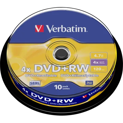 Verbatim DVD+RW 4,7GB 4x 10er Spindel | Wiederbeschreibbare Rohlinge | Hardcoat Scratch Guard