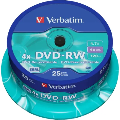 Verbatim DVD-RW 4,7GB | wiederbeschreibbar | 25er Spindel | 4x | Hardcoat Scratch Guard | matt silber
