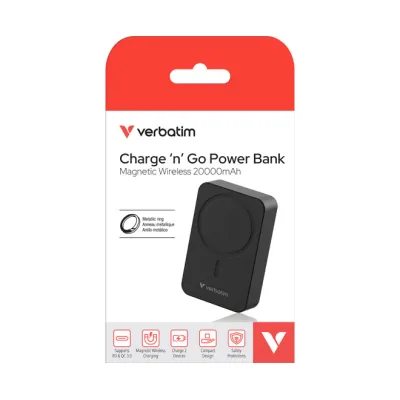 Verbatim Powerbank 32223 | 20.000mAh | Magnetisch kabellos & kabelgebunden | USB-C PD 3.0 | Quick Charge | Schwarz