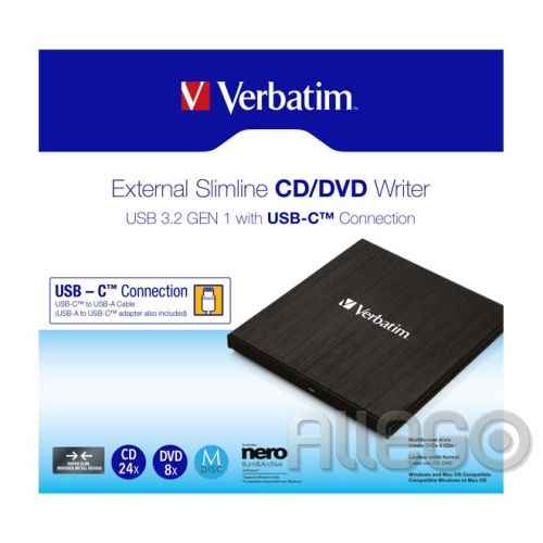 Bild: Verbatim External Slimline CD/DVD Writer USB 3.2 Gen 1/ USB-C
