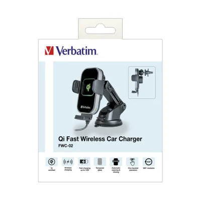 Verbatim Universal-Ladegerät FWC-02 49553 | Qi Wireless Car Charger | 15W Schnellladung | USB-C | Schwarz