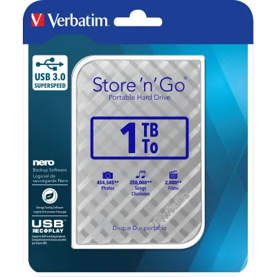 Verbatim Externe Festplatte 2,5" Store 'n' Go 1TB USB 3.0 53197 | tragbar | Aluminium | leise | PVR-fähig | Silber