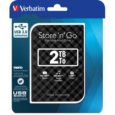 Verbatim Externe Festplatte 2TB | Store 'n' Go 53195 | USB 3.0 | 2,5 Zoll | Schwarz | tragbar | für Windows & Mac