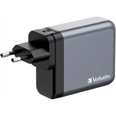 Verbatim GaN-Ladegerät GNC-140 140W | 3x USB-C PD | 1x USB-A QC | Schnellladegerät | EU/UK/US Adapter | grau