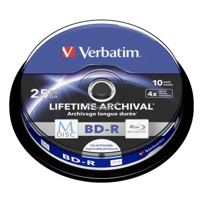 Verbatim M-Disc BD-R 43825 | Blu-ray Rohlinge | 25GB | 10er Spindel | 4x Speed | Inkjet bedruckbar | Weiß