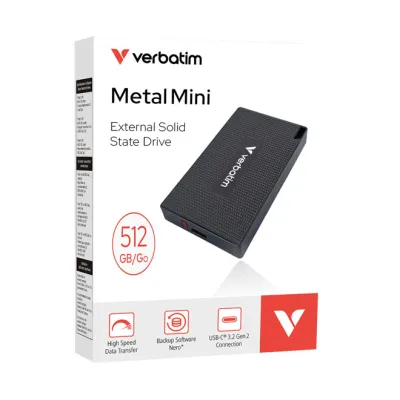 Verbatim Externe SSD Metal Mini 32030 | 512GB USB 3.2 Gen2 Typ A-C | bis 2000MB/s | Aluminiumgehäuse | schwarz
