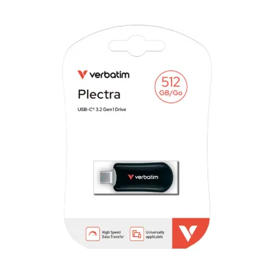 Verbatim USB-Stick 512GB Plectra Black 30227 | USB-C 3.2 | Lesen 100MB/s | Schreiben 25MB/s | schwarz