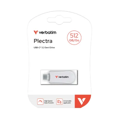 Verbatim USB-C Stick 512GB Plectra 30231 | USB 3.2 | bis 100MB/s Lesen, 25MB/s Schreiben | weiß