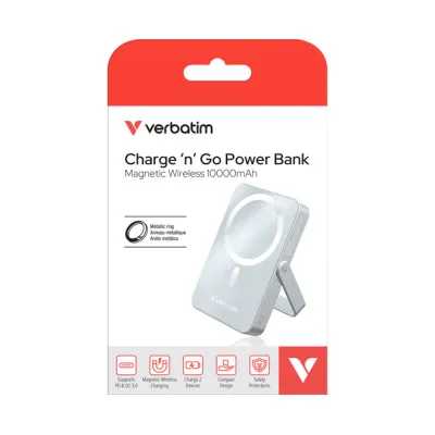 Verbatim Powerbank 32266 | 10.000mAh | Magnetisch Wireless & USB-C PD | MagSafe-kompatibel | Standfuß | Blau