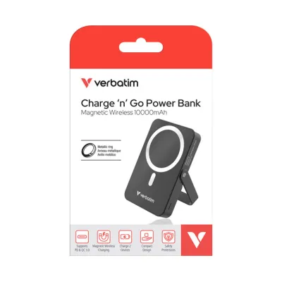 Verbatim Powerbank 32264 | 10.000mAh | kabellos & USB-C | Power Delivery 20W | Standfuß | Schwarz