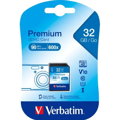 Verbatim SDHC Speicherkarte 32GB Premium 43963 | Class 10 | bis 10 MB/s | U1 | Schreibschutz | für Kamera & PC | rot