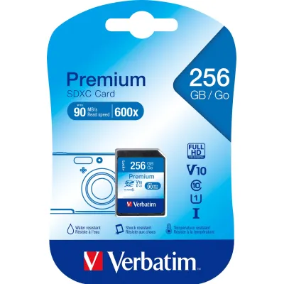 Verbatim SDXC Speicherkarte 256GB 44026 | UHS-I U1 Class 10 | 45MB/s Lesen | 10MB/s Schreiben | Full HD | Schwarz