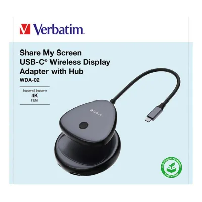 Verbatim Wireless Adapter 32147 | USB-C HDMI 4K | Share My Screen | Hub | kabellos | bis 10m Reichweite | schwarz