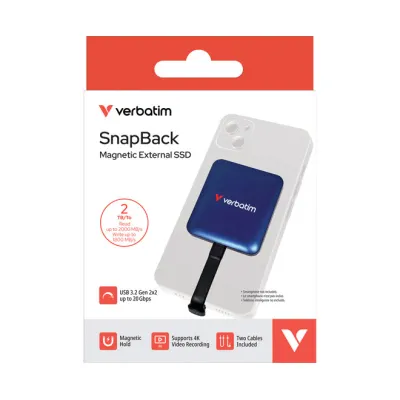 Verbatim SSD SnapBack 2TB 32076 | Externe SSD USB-C 3.2 Gen 2x2 | bis 2000 MB/s | MagSafe-kompatibel | Blue Metallic
