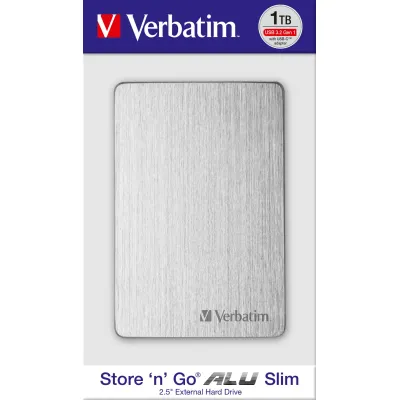Verbatim Externe Festplatte Store'n'Go ALU 53663 | 1TB | USB 3.2 Gen 1 | 2,5 Zoll | Aluminium | Backup-Software | Silber