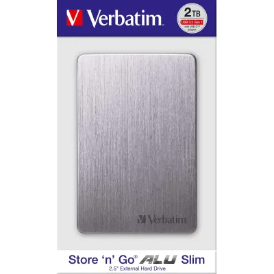 Verbatim Externe Festplatte 2TB Store 'n' Go ALU Slim 53665 | USB 3.2 Gen 1 | 2,5 Zoll | Aluminium | Grau