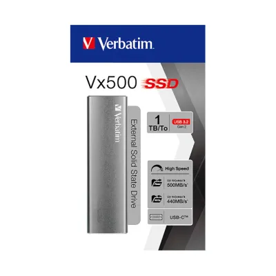 Verbatim externe SSD Vx500 47444 | 1TB | USB 3.2 Typ A/C | Aluminium | stoßfest | ultrakompakt | silber
