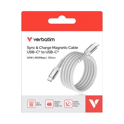 Verbatim USB-C auf USB-C Ladekabel 31850 | 60W Power Delivery | Magnetisch | Geflochten | 120cm | Grau