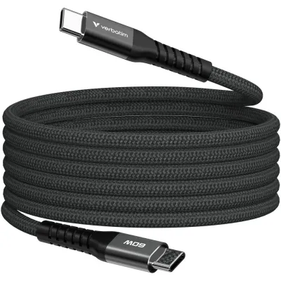 Verbatim Ladekabel USB-C/USB-C 31859 | 60W Schnellladen | magnetisch | 120cm | Datenkabel | geflochten | schwarz